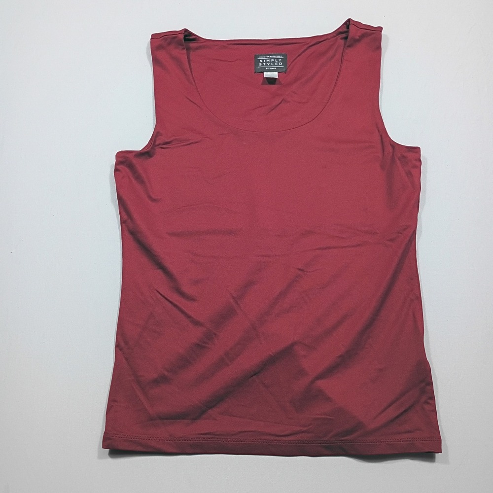 Simply Styled Tank Top Womens M Scoop Neck Stretch Layering Burgundy Red Solid